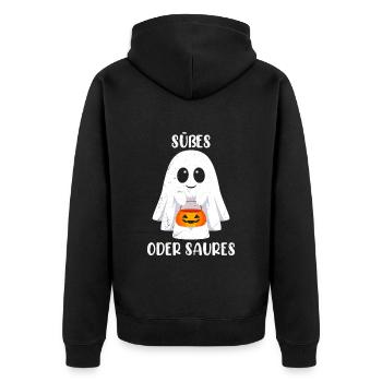 Fête d’Halloween TRICK OR TREAT - Veste à capuche bio Premium Unisexe - noir - Dos - Nico (187cm)