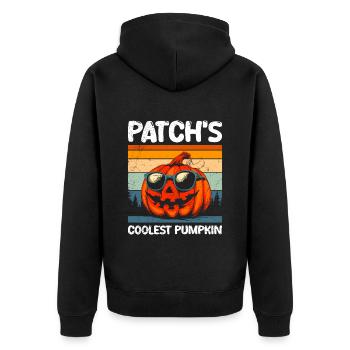 Halloween Kostüm Kinder PATCH'S COOLEST PUMPKIN - Unisex Premium Bio Zip Hoodie - Schwarz - Hinten - Nico (187cm)