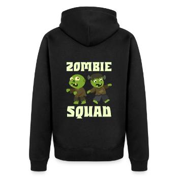 Halloween Kostüm Kinder ZOMBIE SQUAD Lustiges - Unisex Premium Bio Zip Hoodie - Schwarz - Hinten - Nico (187cm)
