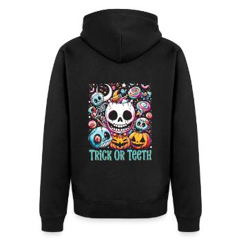 Halloween Costume Kids TRICK OR TEETH Funny - Unisex Premium Organic Zip Hoodie - black - Back - Nico (187cm)