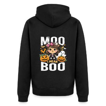 Halloween Costume MOO BOO Halloween Kids - Unisex Premium Organic Zip Hoodie - black - Back - Nico (187cm)