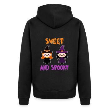 Halloween Kinder SWEET AND SPOOKY Halloween - Unisex Premium Bio Zip Hoodie - Schwarz - Hinten - Nico (187cm)