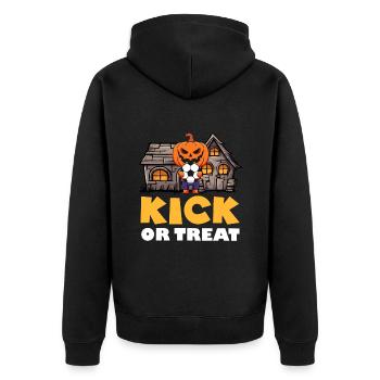 Halloween Kids KICK OR TREAT Funny Football Fan - Unisex Premium Organic Zip Hoodie - black - Back - Nico (187cm)