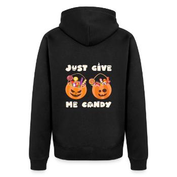 Halloween Kostüm JUST GIVE ME CANDY Halloween - Unisex Premium Bio Zip Hoodie - Schwarz - Hinten - Nico (187cm)