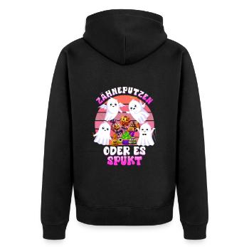 Halloween Kids BRUSH YOUR TEETH OR IT'S HAUNTED Funny - Unisex Premium Organic Zip Hoodie - black - Back - Nico (187cm)