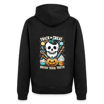 Halloween Costume Kids TRICK OR TREAT BRUSH YOUR - Unisex Premium Organic Zip Hoodie - black - Back - Nico (187cm)