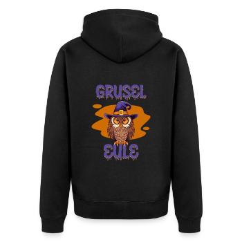 Halloween GRUSEL EULE Lustiges Halloween - Unisex Premium Bio Zip Hoodie - Schwarz - Hinten - Nico (187cm)
