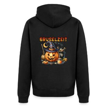 Halloween Kostüm Kinder GRUSELZEIT Lustiges - Unisex Premium Bio Zip Hoodie - Schwarz - Hinten - Nico (187cm)