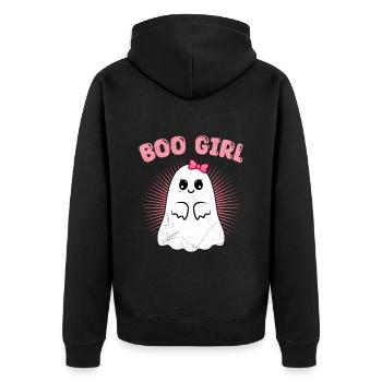 Halloween Costume Kids BOO GIRL Funny - Unisex Premium Organic Zip Hoodie - black - Back - Nico (187cm)