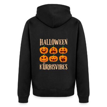 HALLOWEEN KÜRBIS VIBES Lustiges Halloween - Unisex Premium Bio Zip Hoodie - Schwarz - Hinten - Nico (187cm)