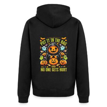 Halloween Party PUT IT IN THE BAG NO ONE GETS HURT - Unisex Premium Organic Zip Hoodie - black - Back - Nico (187cm)