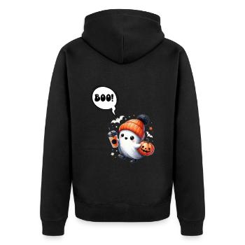 Halloween Kostüm Kinder BOOO Lustiges Mädchen - Unisex Premium Bio Zip Hoodie - Schwarz - Hinten - Nico (187cm)