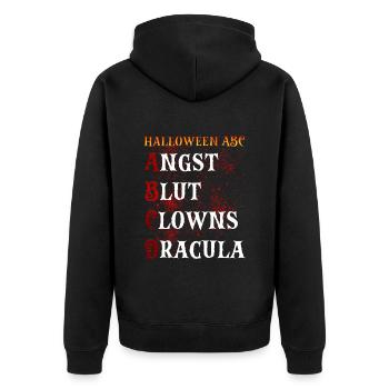Halloween ABC ANGST BLUT CLOWNS DRACULA Lustiges - Unisex Premium Bio Zip Hoodie - Schwarz - Hinten - Nico (187cm)