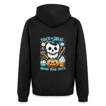 Halloween Costume Kids TRICK OR TREAT BRUSH YOUR - Unisex Premium Organic Zip Hoodie - black - Back - Nico (187cm)