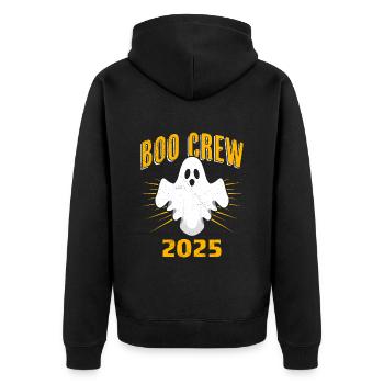 Halloween Kostüm Kinder BOO CREW 2025 Lustig - Unisex Premium Bio Zip Hoodie - Schwarz - Hinten - Nico (187cm)