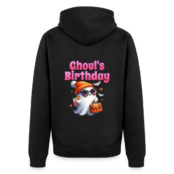 Halloween Kinder GHOUL'S BIRTHDAY Lustiges - Unisex Premium Bio Zip Hoodie - Schwarz - Hinten - Nico (187cm)