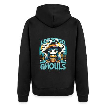 Halloween Costume Girl LET'S GO GHOULS Funny - Unisex Premium Organic Zip Hoodie - black - Back - Nico (187cm)