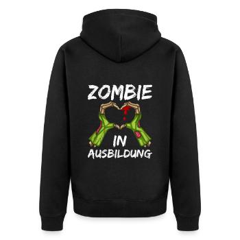 Halloween Kostüm Kinder ZOMBIE IN AUSBILDUNG - Unisex Premium Bio Zip Hoodie - Schwarz - Hinten - Nico (187cm)