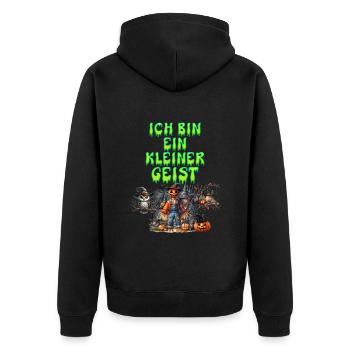 Halloween Kostüm ICH BIN EIN KLEINER GEIST Lustig - Unisex Premium Bio Zip Hoodie - Schwarz - Hinten - Nico (187cm)
