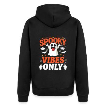Halloween Kostüm Kinder SPOOKY VIBES ONLY Lustiges - Unisex Premium Bio Zip Hoodie - Schwarz - Hinten - Nico (187cm)
