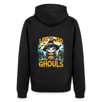 Halloween Costume Girl LET'S GO GHOULS Funny - Unisex Premium Organic Zip Hoodie - black - Back - Nico (187cm)