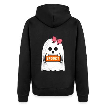 Halloween Kostüm Kinder SPOOKY Lustiges Spuk - Unisex Premium Bio Zip Hoodie - Schwarz - Hinten - Nico (187cm)