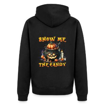 Fête d’Halloween Enfants MONTRE-MOI LES BONBONS Drôle - Veste à capuche bio Premium Unisexe - noir - Dos - Nico (187cm)
