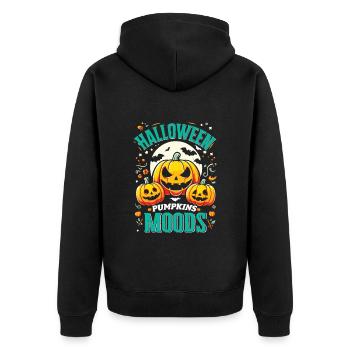 HALLOWEEN PUMPKIN MOODS Lustiges Halloween - Unisex Premium Bio Zip Hoodie - Schwarz - Hinten - Nico (187cm)