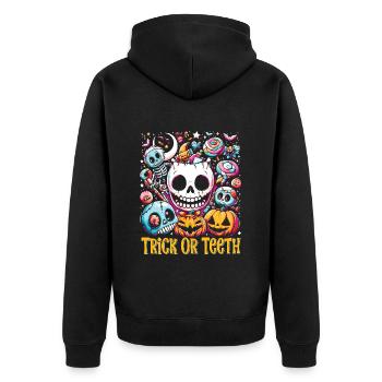 Halloween Costume Kids TRICK OR TEETH Funny - Unisex Premium Organic Zip Hoodie - black - Back - Nico (187cm)