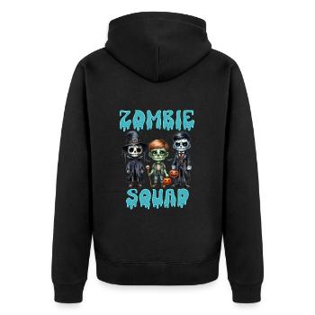 Halloween Kostüm Kinder ZOMBIE SQUAD Lustiges - Unisex Premium Bio Zip Hoodie - Schwarz - Hinten - Nico (187cm)