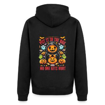 Halloween Party PUT IT IN THE BAG NO ONE GETS HURT - Unisex Premium Organic Zip Hoodie - black - Back - Nico (187cm)