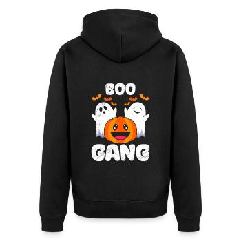 Halloween Kostüm Kinder SPUK MANNSCHAFT Lustig - Unisex Premium Bio Zip Hoodie - Schwarz - Hinten - Nico (187cm)