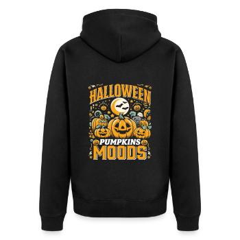HALLOWEEN PUMPKIN MOODS Lustiges Halloween - Unisex Premium Bio Zip Hoodie - Schwarz - Hinten - Nico (187cm)