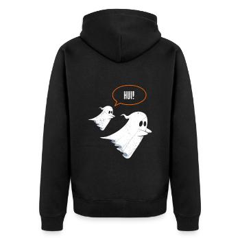 Halloween Kostüm Kinder HUI Lustiges Gespenster - Unisex Premium Bio Zip Hoodie - Schwarz - Hinten - Nico (187cm)