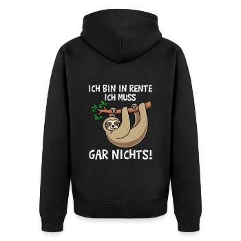 Ruhestand BIN IN RENTE ICH MUSS GAR NICHTS! Lustig - Unisex Premium Bio Zip Hoodie - Schwarz - Hinten - Nico (187cm)