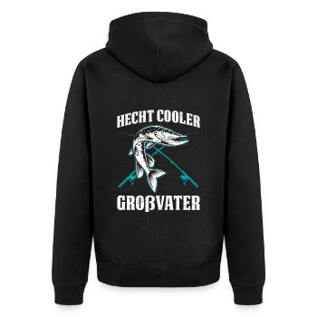 Opa HECHT COOLER GROßVATER Lustiges Hecht Angler - Unisex Premium Bio Zip Hoodie - Schwarz - Hinten - Nico (187cm)