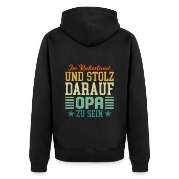 Rente IM RUHESTAND UND STOLZ DARAUF OPA ZU SEIN - Unisex Premium Bio Zip Hoodie - Schwarz - Hinten - Nico (187cm)