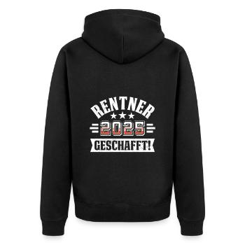 RENTNER 2025 GESCHAFFT Lustiges Ruhestand - Unisex Premium Bio Zip Hoodie - Schwarz - Hinten - Nico (187cm)
