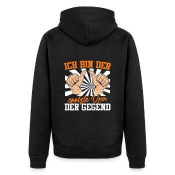 Großvater BIN DER COOLSTE OPA DER GEGEND Lustiges - Unisex Premium Bio Zip Hoodie - Schwarz - Hinten - Nico (187cm)