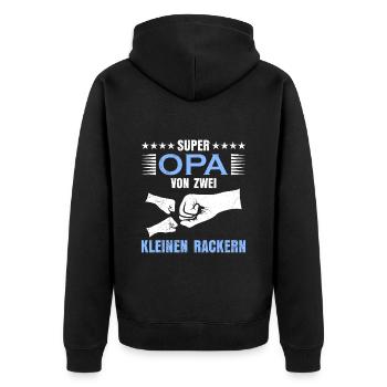 Großvater SUPER OPA VON ZWEI KLEINEN RACKERN - Unisex Premium Bio Zip Hoodie - Schwarz - Hinten - Nico (187cm)
