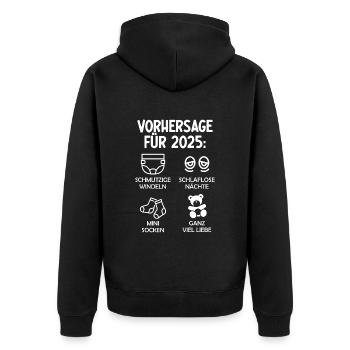 Werdende Eltern Vorhersage für 2025 Werdender Papa - Unisex Premium Bio Zip Hoodie - Schwarz - Hinten - Nico (187cm)