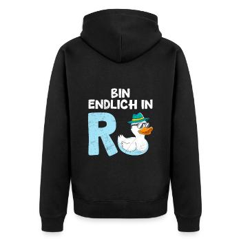 Rentner BIN ENDLICH IN R ENTE Lustiges Renten - Unisex Premium Bio Zip Hoodie - Schwarz - Hinten - Nico (187cm)