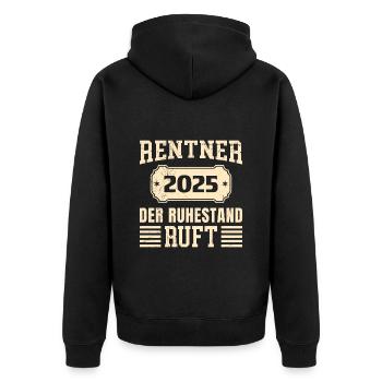 RENTNER 2025 DER RUHESTAND RUFT Lustiges Rente - Unisex Premium Bio Zip Hoodie - Schwarz - Hinten - Nico (187cm)