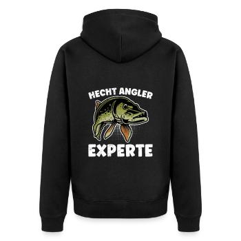 HECHT ANGLER EXPERTE Angeln Geburtstags Angler - Unisex Premium Bio Zip Hoodie - Schwarz - Hinten - Nico (187cm)