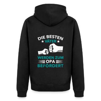 Opi DIE BESTEN VÄTER WERDEN ZUM OPA BEFÖRDERT - Unisex Premium Bio Zip Hoodie - Schwarz - Hinten - Nico (187cm)