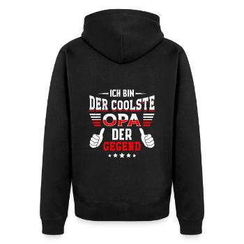 Opi ICH BIN DER COOLSTE OPA DER GEGEND Lustiges - Unisex Premium Bio Zip Hoodie - Schwarz - Hinten - Nico (187cm)