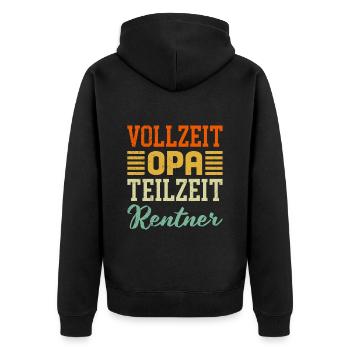 VOLLZEIT OPA TEILZEIT RENTNER Lustiges Opi - Unisex Premium Bio Zip Hoodie - Schwarz - Hinten - Nico (187cm)