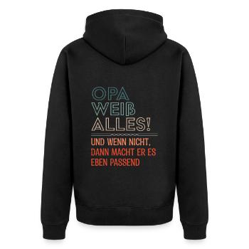 OPA WEIß ALLES UND WENN NICHT MACHT ER ES PASSEND - Unisex Premium Bio Zip Hoodie - Schwarz - Hinten - Nico (187cm)