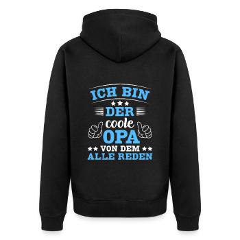 Opi ICH BIN DER COOLE OPA VON DEM ALLE REDEN - Unisex Premium Bio Zip Hoodie - Schwarz - Hinten - Nico (187cm)