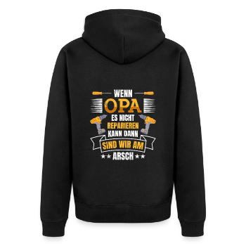 Opi WENN OPA ES NICHT REPARIEREN KANN SIND WIR AM - Unisex Premium Bio Zip Hoodie - Schwarz - Hinten - Nico (187cm)
